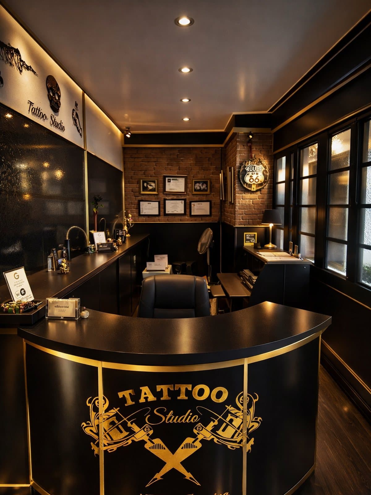 Estación de tatuaje en el interior del estudio Tattooland Canarias, Playa del Inglés